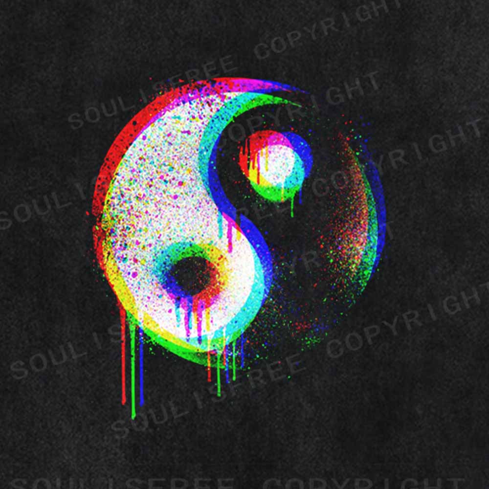 Soulisfree  Neon Drip Rainbow Yin Yang Washed Tee