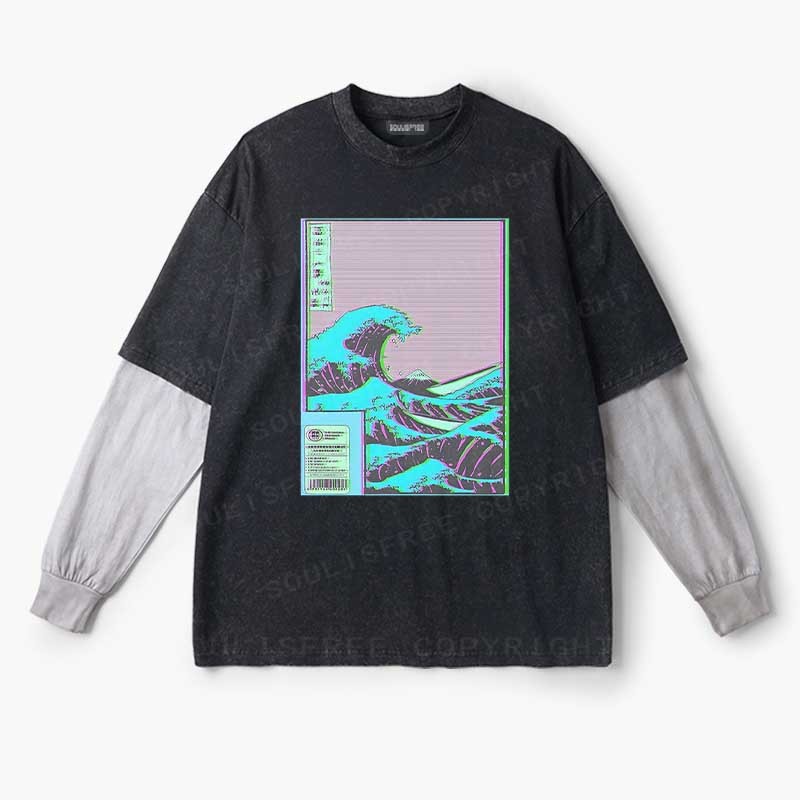 Soulisfree  Neon Kanagawa Wave Layered Long Sleeve Tee
