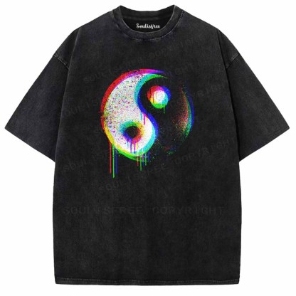 Soulisfree  Neon Drip Rainbow Yin Yang Washed Tee