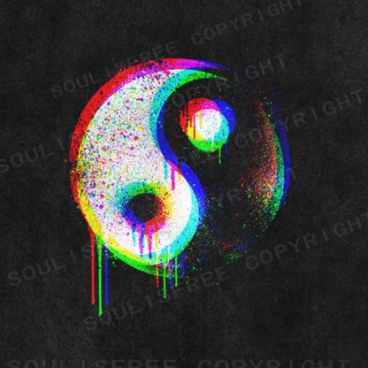 Soulisfree  Neon Drip Rainbow Yin Yang Washed Tee