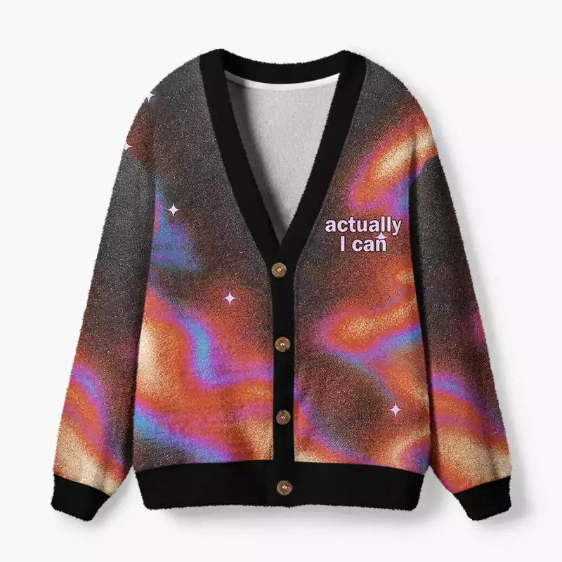 Soulisfree Actually I can Fuzzy Cardigan Sweater