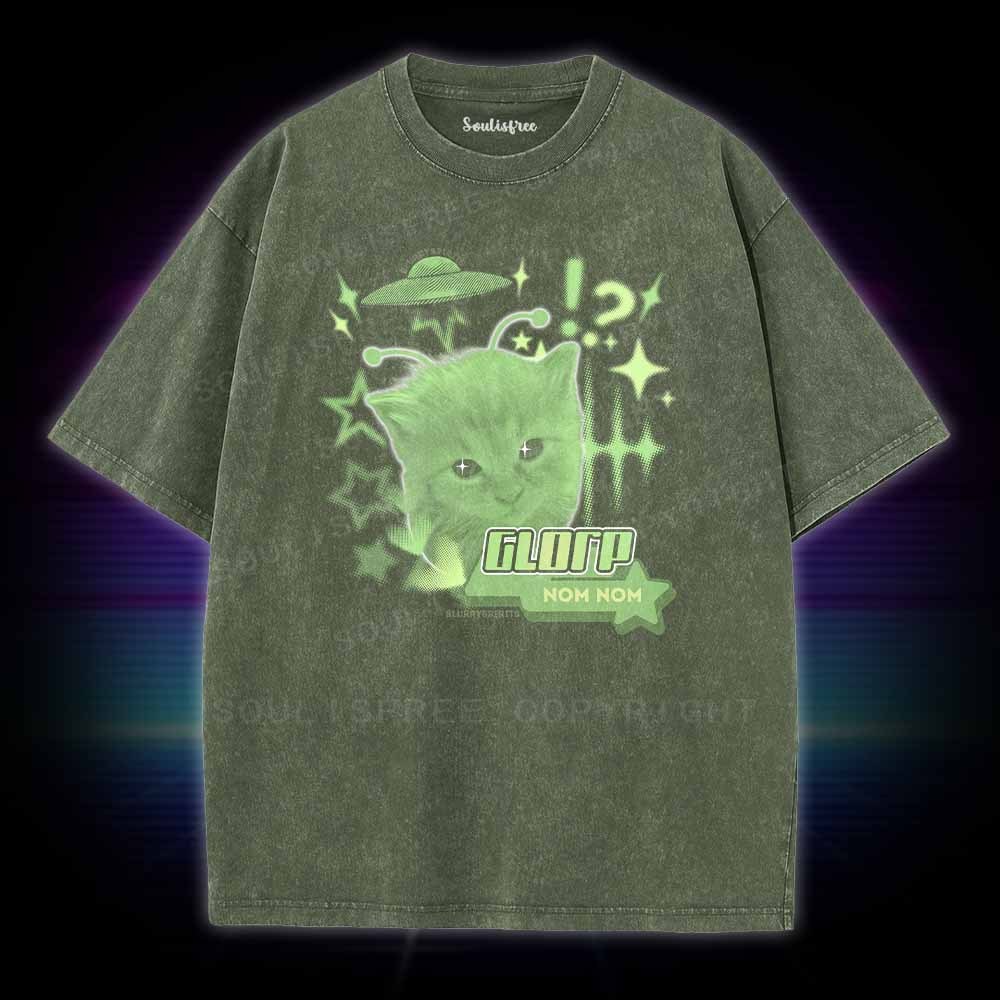 SoulisfreeGlorp Alien Cat Meme Washed Tee