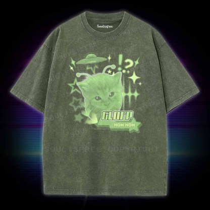 SoulisfreeGlorp Alien Cat Meme Washed Tee