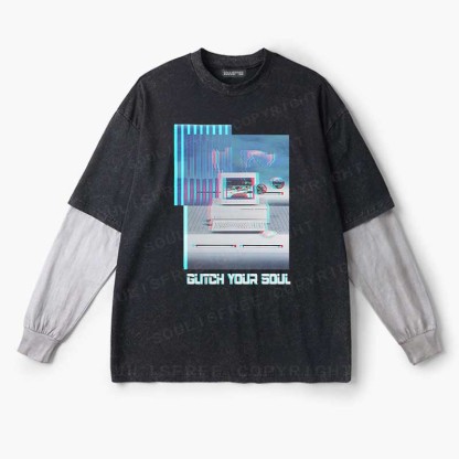 Soulisfree  GLITCH YOUR SOUL Layered Long Sleeve Tee