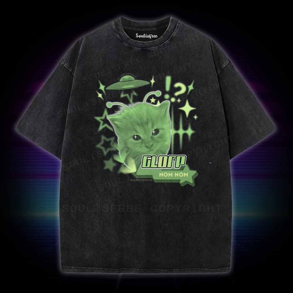 SoulisfreeGlorp Alien Cat Meme Washed Tee