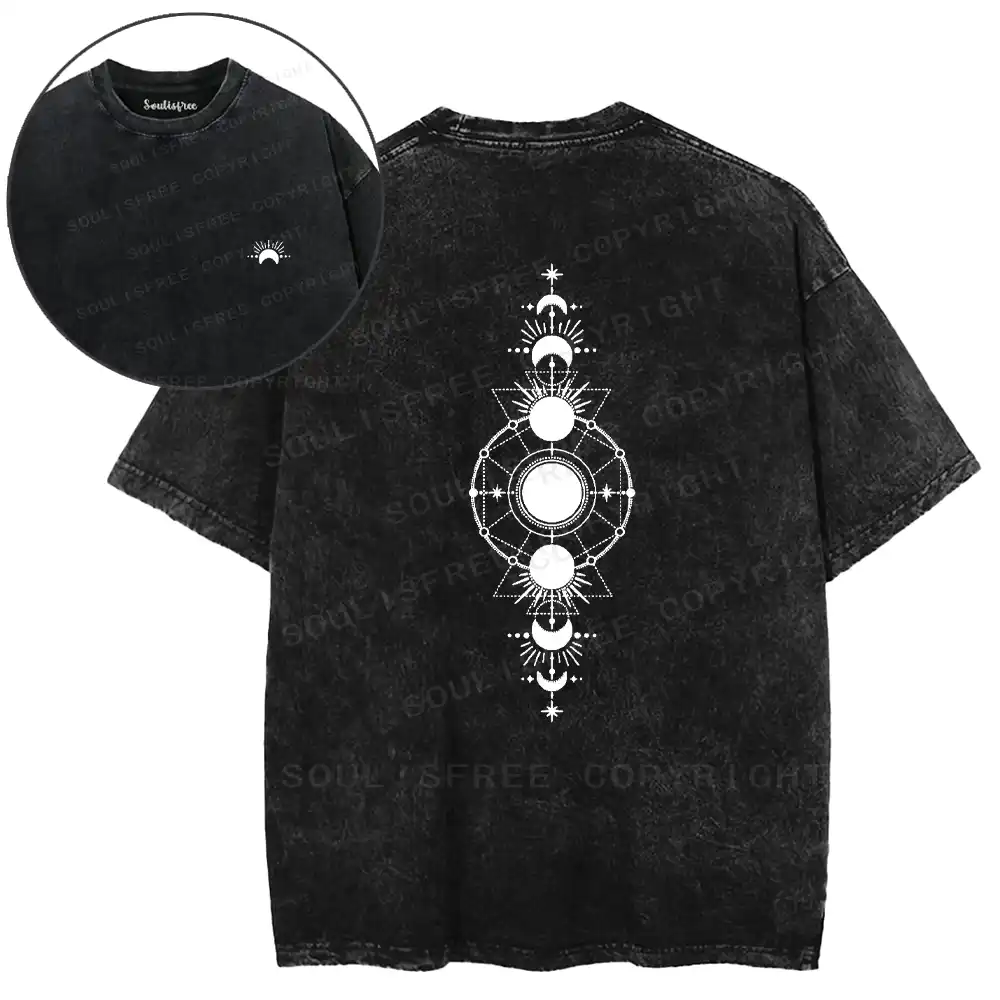 Solar-Lunar Geometric Mandala Washed T-shirt