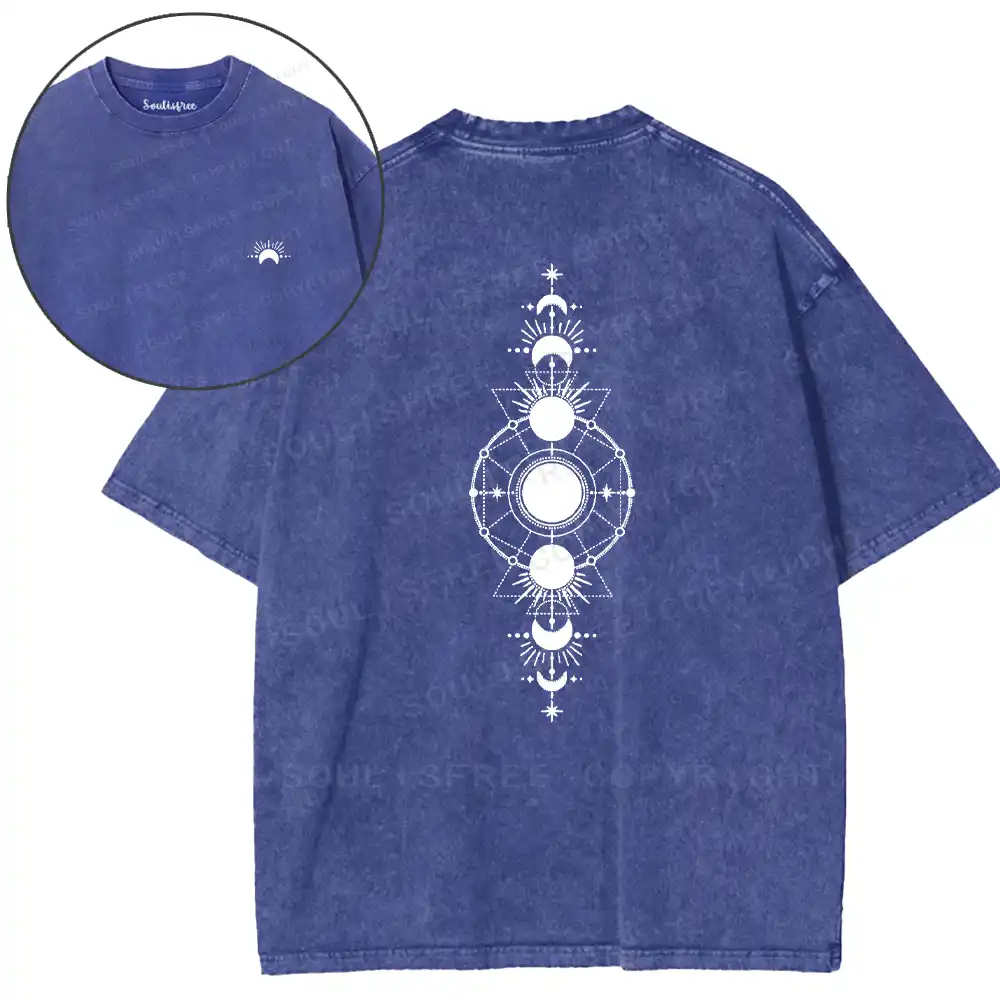 Solar-Lunar Geometric Mandala Washed T-shirt