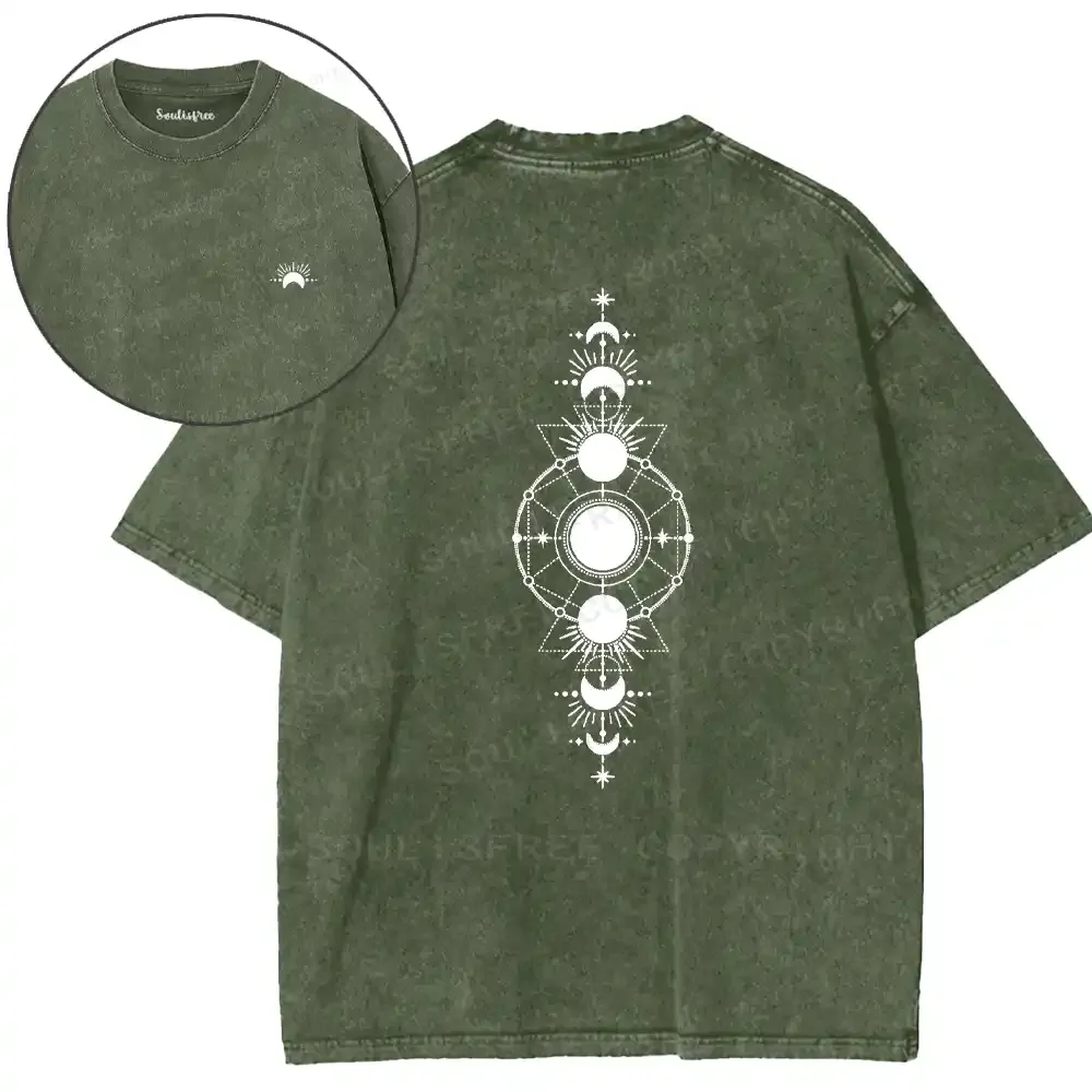 Solar-Lunar Geometric Mandala Washed T-shirt