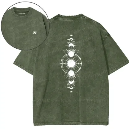 Solar-Lunar Geometric Mandala Washed T-shirt