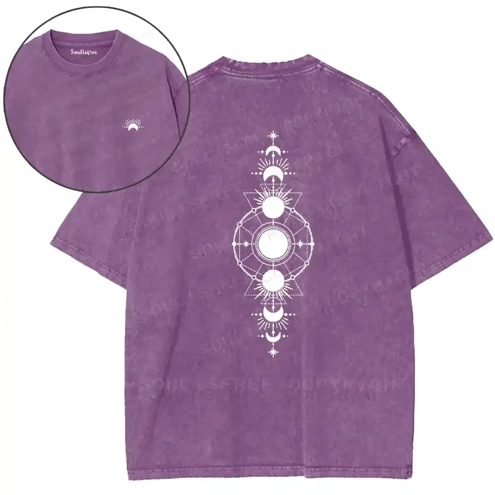 Solar-Lunar Geometric Mandala Washed T-shirt