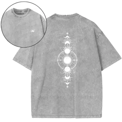 Solar-Lunar Geometric Mandala Washed T-shirt