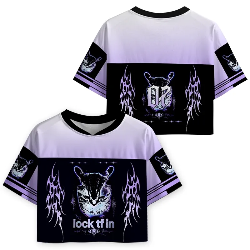Soulisfree Purple Tribal Cat Cropped Mesh Jersey