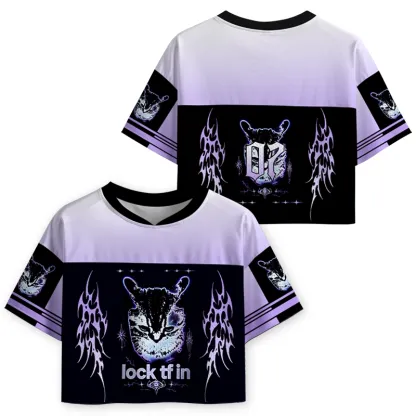 Soulisfree Purple Tribal Cat Cropped Mesh Jersey