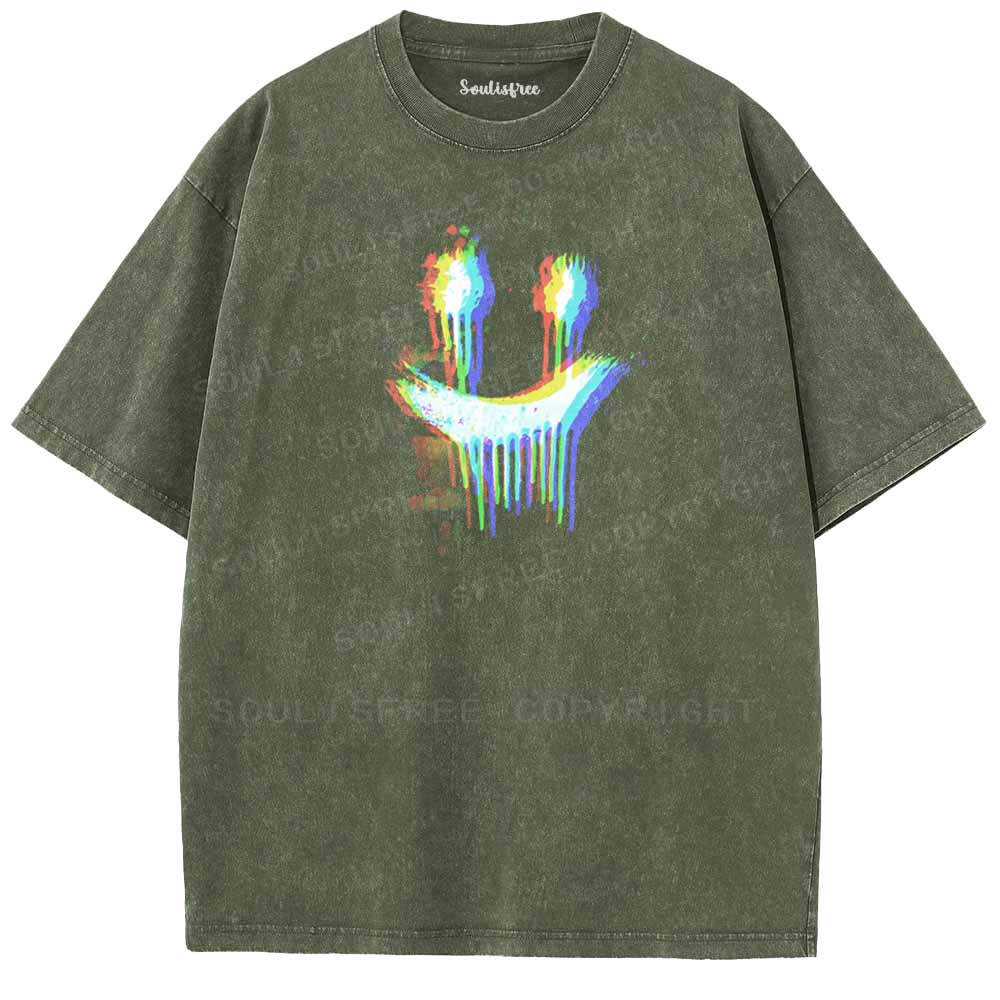 Soulisfree Smiley Face Glitch Washed Tee