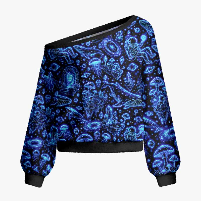 Soulisfree Cosmic Wanderer Fuzzy Off-Shoulder Sweater