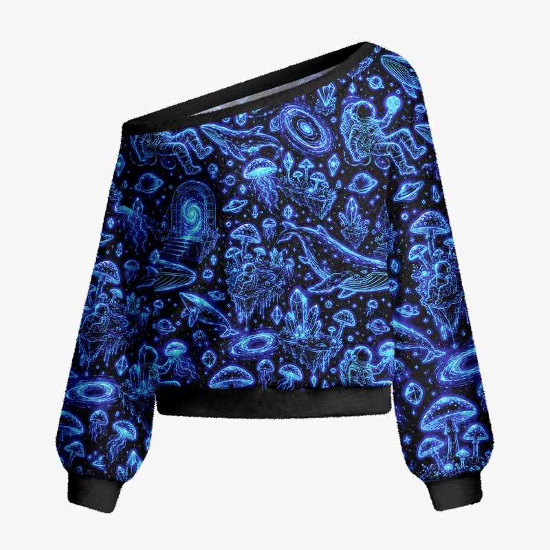 Soulisfree Cosmic Wanderer Fuzzy Off-Shoulder Sweater