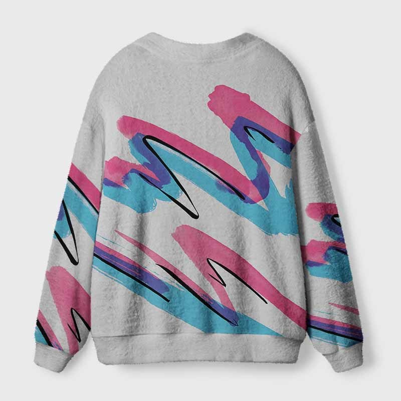 Soulisfree Steamwave Graffiti Fuzzy Cardigan Sweater 