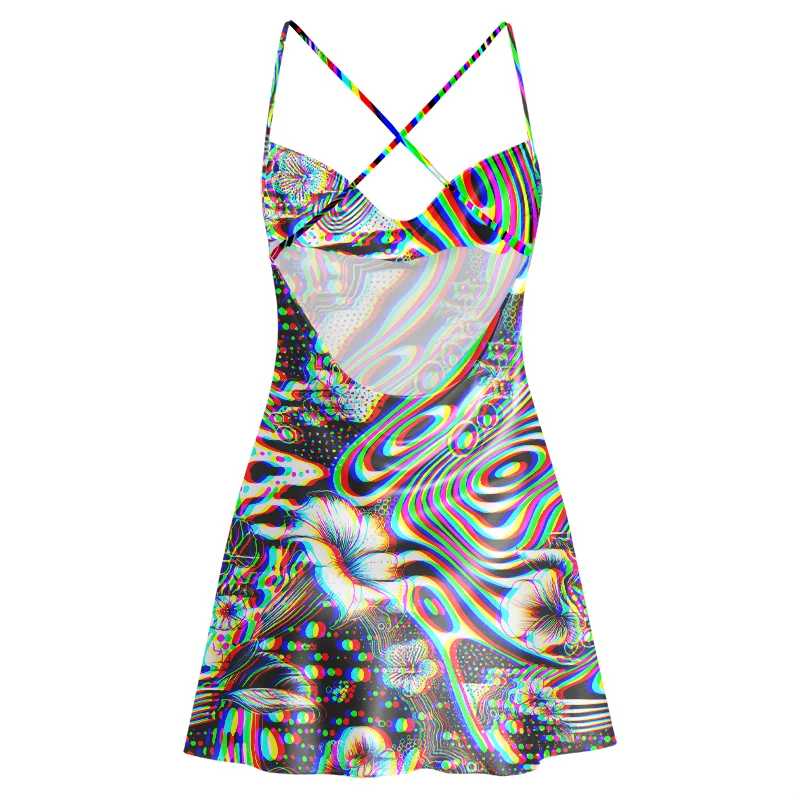 Soulisfree 3D Effect Abstract Swirl Botanical Cowl Neck Satin Mini Dress