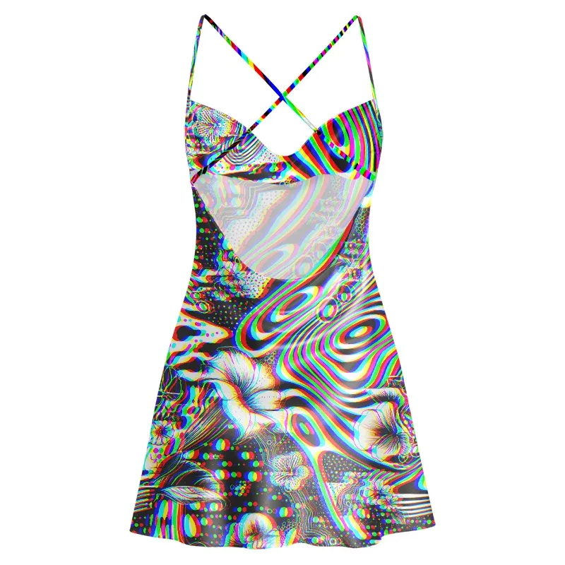 Soulisfree 3D Effect Abstract Swirl Botanical Cowl Neck Satin Mini Dress