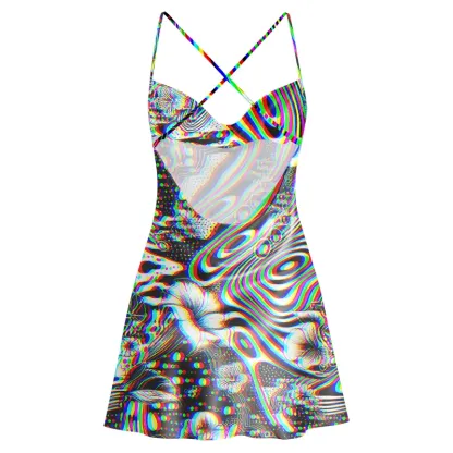 Soulisfree 3D Effect Abstract Swirl Botanical Cowl Neck Satin Mini Dress