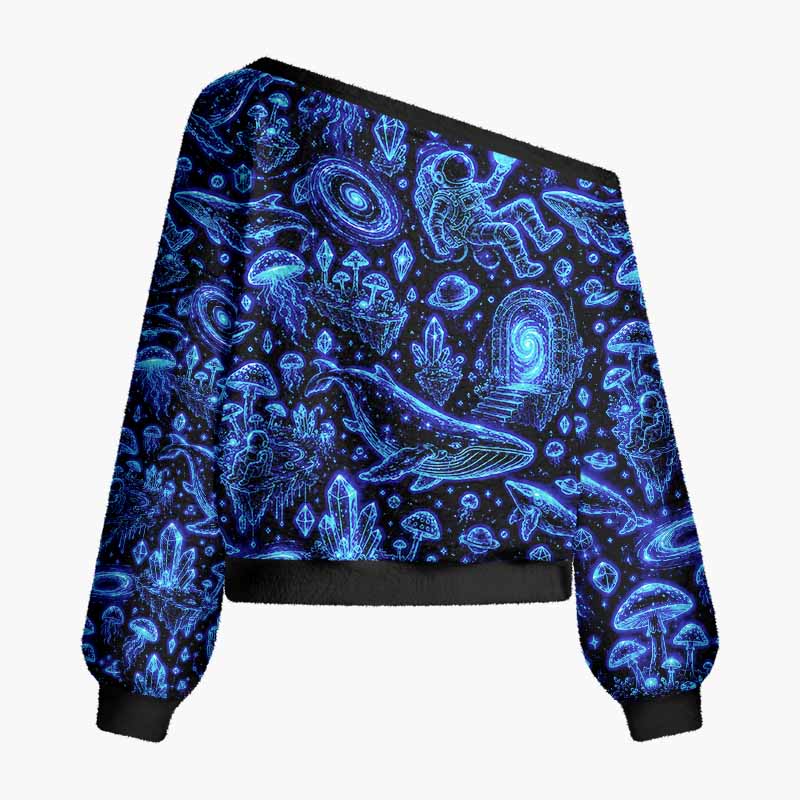 Soulisfree Cosmic Wanderer Fuzzy Off-Shoulder Sweater