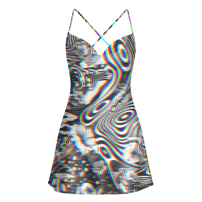Soulisfree 3D Effect Abstract Swirl Botanical Cowl Neck Satin Mini Dress