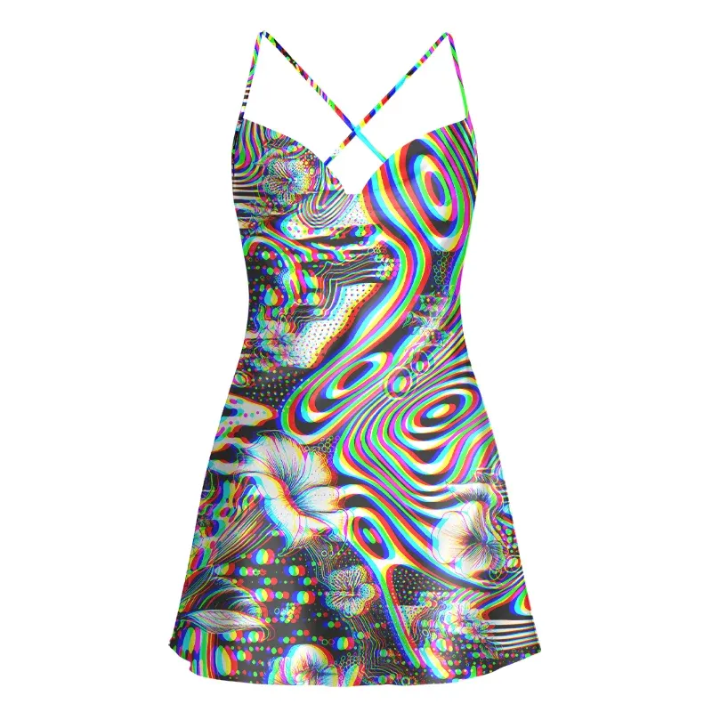 Soulisfree 3D Effect Abstract Swirl Botanical Cowl Neck Satin Mini Dress