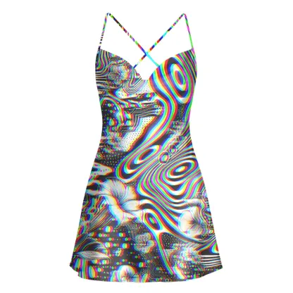 Soulisfree 3D Effect Abstract Swirl Botanical Cowl Neck Satin Mini Dress