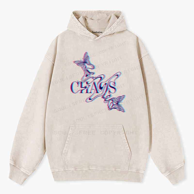 Soulisfree Chaos Butterfly Glitch Aesthetic Washed Hoodie