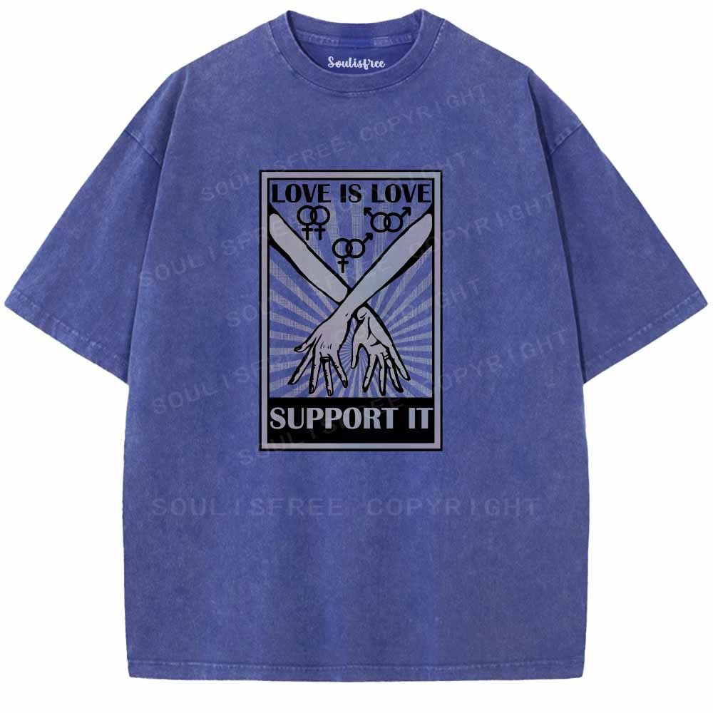 Soulisfree Love Is Love Support It Interlocked Hands  Washed Tee