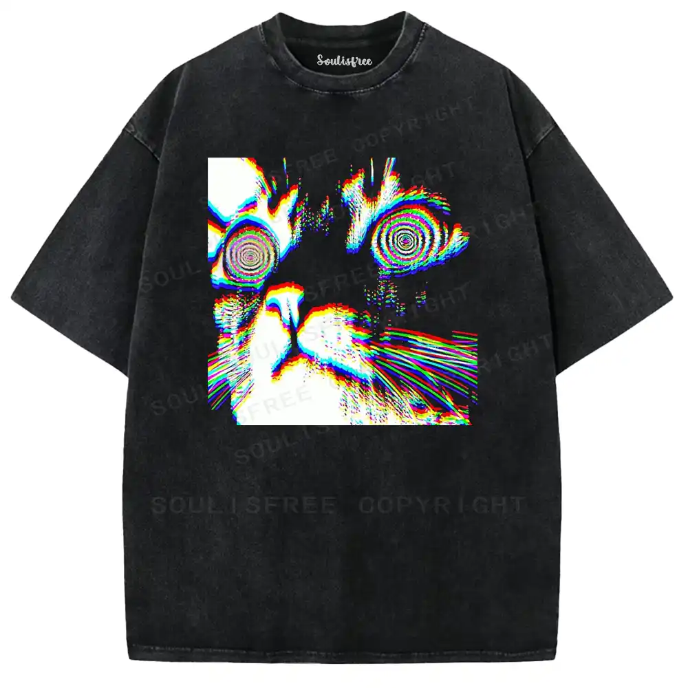 Psychedelic Feline Vortex Washed T-shirt
