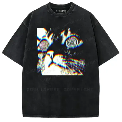 Psychedelic Feline Vortex Washed T-shirt