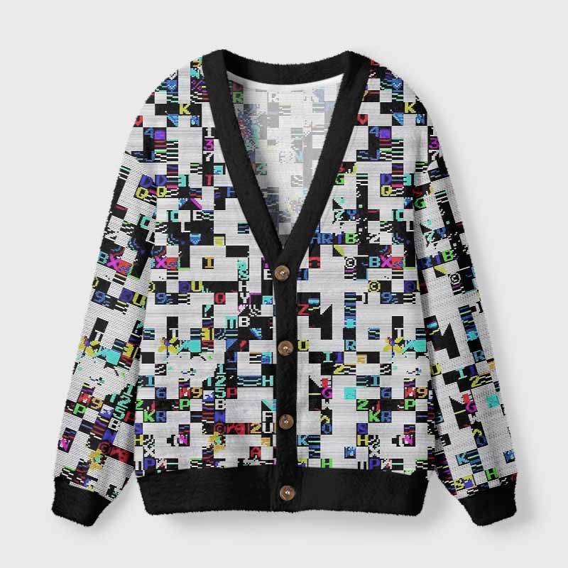 Soulisfree DIGITAL BREAKDOWN Fuzzy Cardigan Sweater 