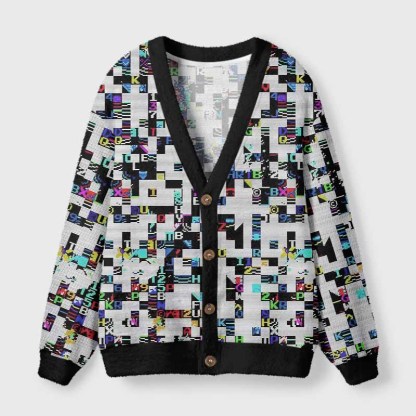 Soulisfree DIGITAL BREAKDOWN Fuzzy Cardigan Sweater 