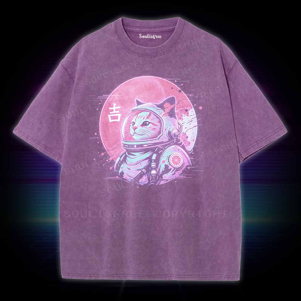 Soulisfree 1950s Retro Space Cat  Washed Tee
