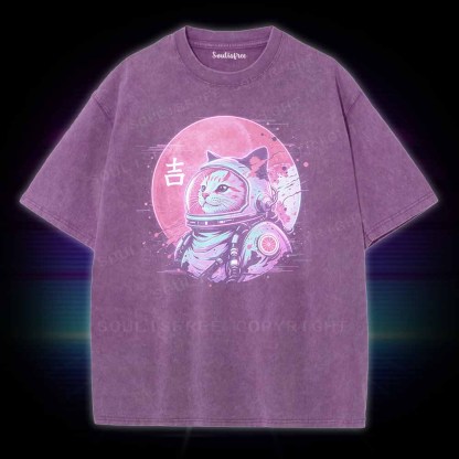 Soulisfree 1950s Retro Space Cat  Washed Tee