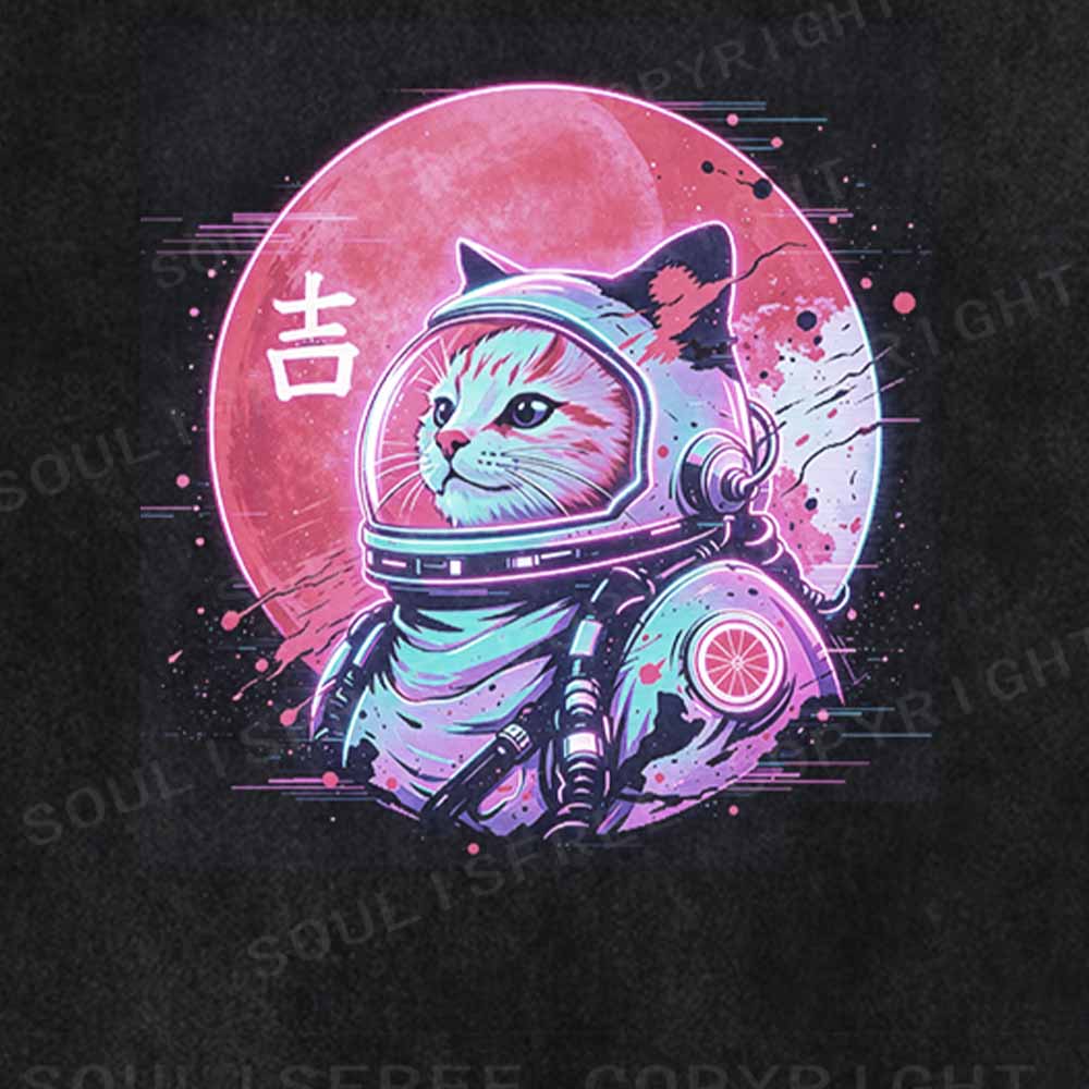 Soulisfree 1950s Retro Space Cat  Washed Tee