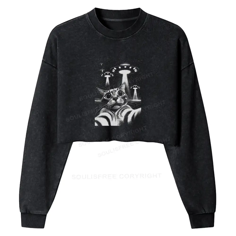 They Come For Cat Washed Cropped Sweatshirt