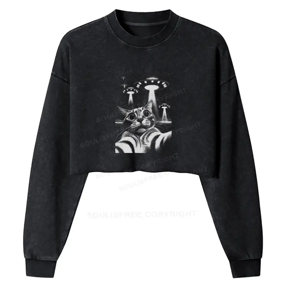 Designed They Come For Cat Washed Cropped Sweatshirt