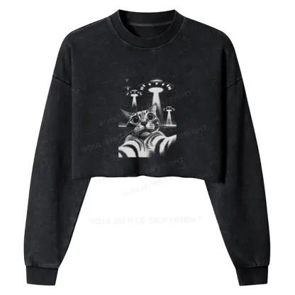 They Come For Cat Washed Cropped Sweatshirt