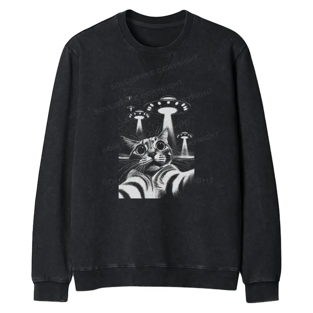 They Come For Cat Regular Fit Washed Sweatshirt