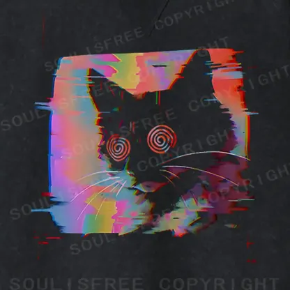 Glitch Cat Fit Washed Sweatshirt