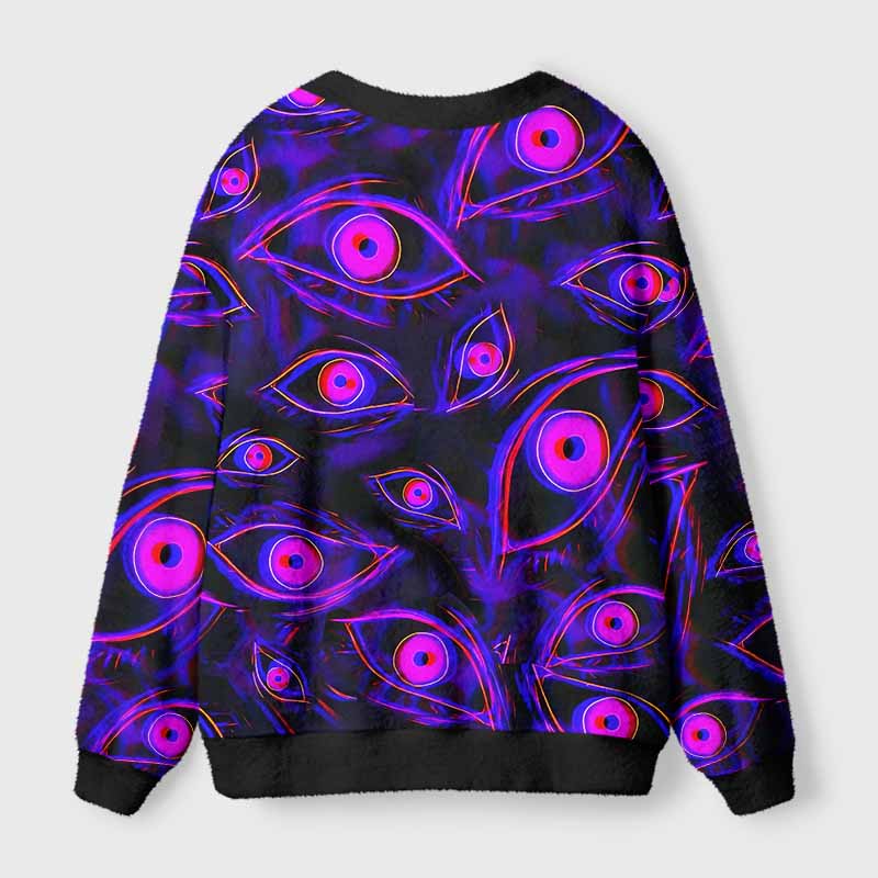 Soulisfree Neon Eyes of the Universe Fuzzy Cardigan Sweater