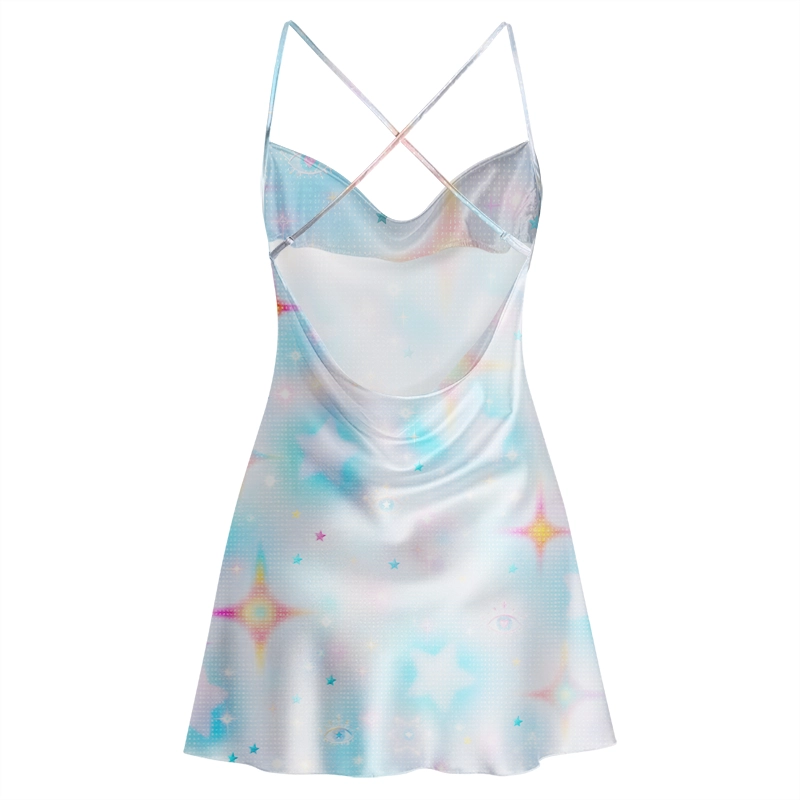 Soulisfree Dream Galaxy  Cowl Neck Satin Mini Dress