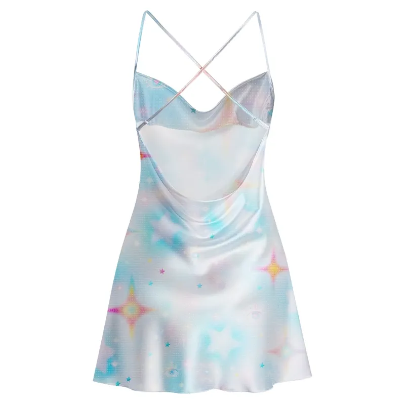 Soulisfree Dream Galaxy  Cowl Neck Satin Mini Dress