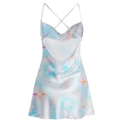 Soulisfree Dream Galaxy  Cowl Neck Satin Mini Dress