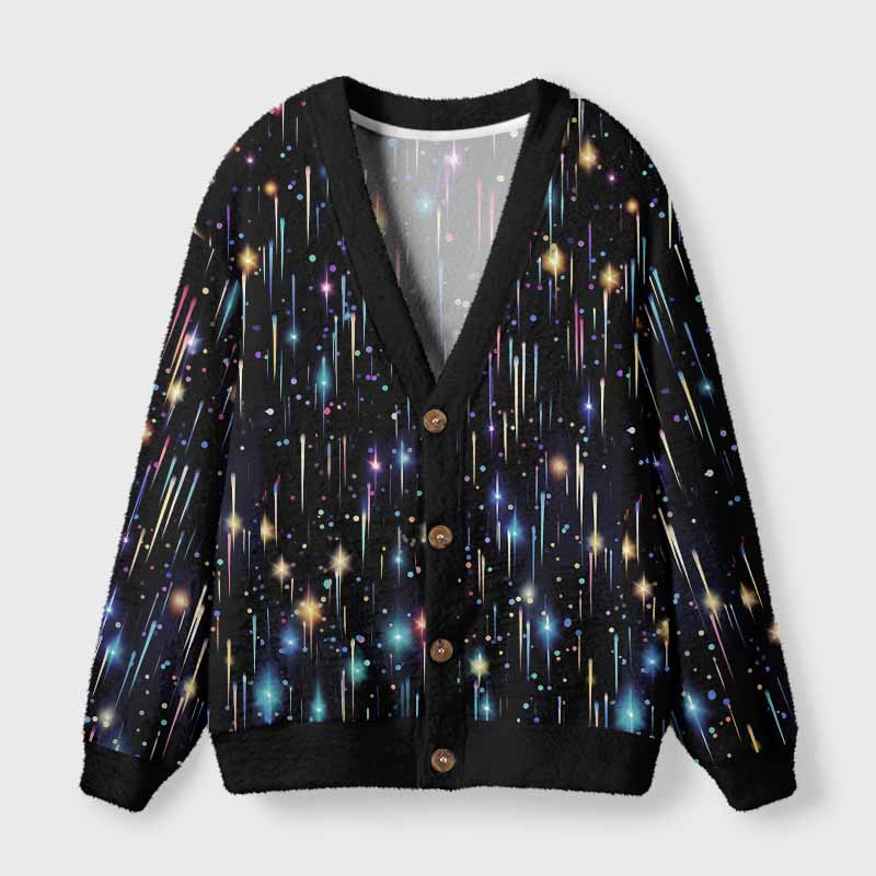 Soulisfree Neon Meteor Shower Galaxy Fuzzy Cardigan Sweater 