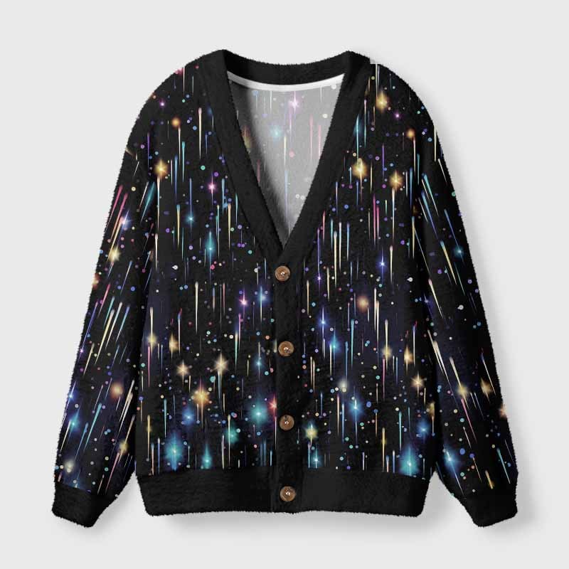 Soulisfree Neon Meteor Shower Galaxy Fuzzy Cardigan Sweater