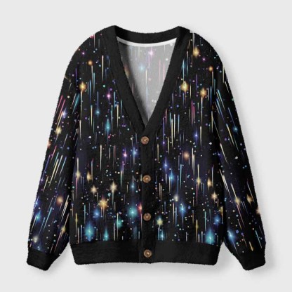 Soulisfree Neon Meteor Shower Galaxy Fuzzy Cardigan Sweater 
