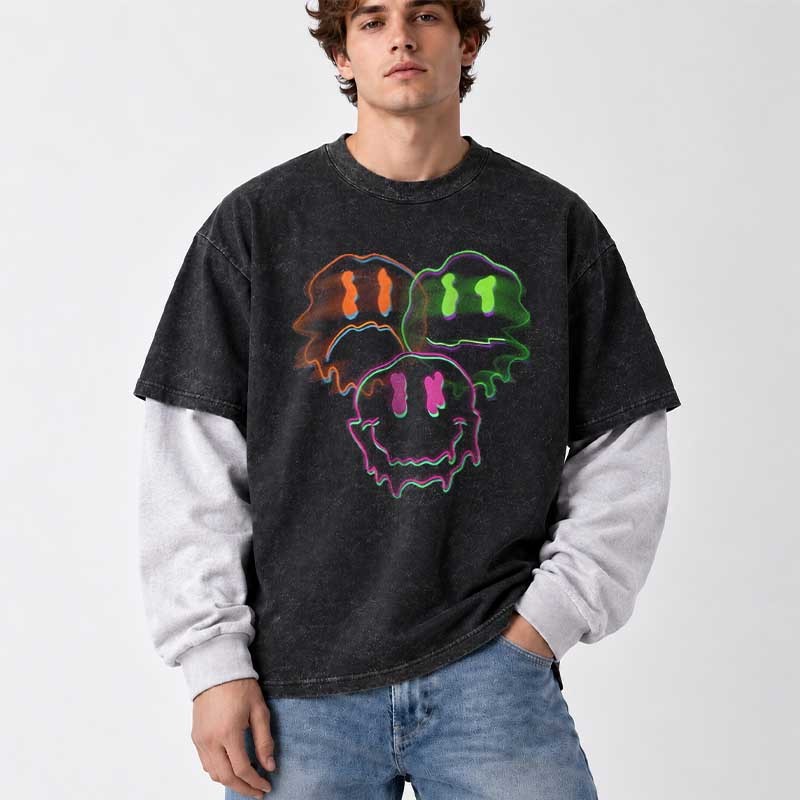 Soulisfree  Glitch Emotion Psychedelic Trio Illusion Layered Long Sleeve Tee